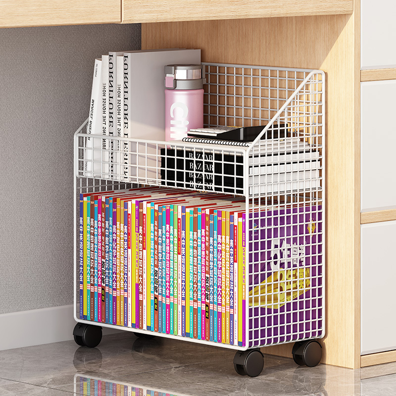 书架置物架落地桌下可移动带轮办公桌文件收纳柜书桌旁小推车书柜 - 图2