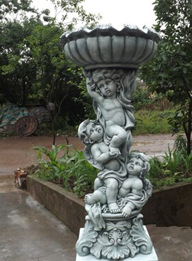 欧式现代花盆摆j件假山鱼池水景摆设工艺品可爱天使循环流水喷泉