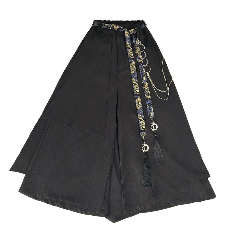 新中式国风阔腿裤无性别高级感织锦飘带金属腰带裙裤七八分套装,淘宝优惠券,粉丝福利购,淘宝优惠卷