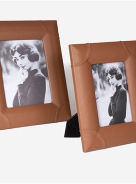 现代轻奢棕色墨绿色皮质软装摆件样板间名片夹相框纸篓托盘书垫