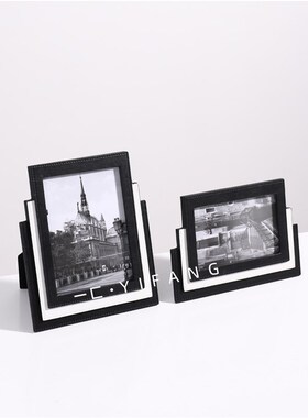 一匚轻奢现代皮革桌面相框样板间酒店民宿家居床头柜书柜装饰摆件