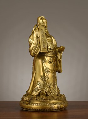 黄铜财神招财进宝聚n宝盆元宝站财神范蠡文财神开业家居工艺品摆
