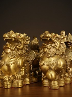 纯铜貔貅摆件公母一对黄铜皮丘招财镇宅家用客厅店铺办公室装饰品