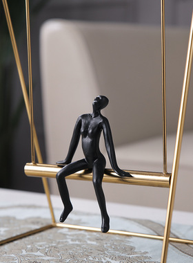 软装人物创意装饰品摆件轻奢家居办公室桌面思想者荡秋千举重摆设