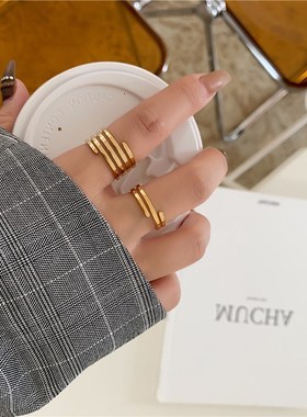 大码戒指女胖mm食指冷淡风弹力多层粗手胖人加大高级感网红尾戒潮