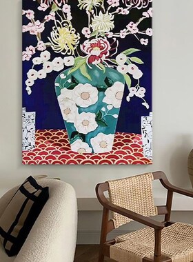 大芬村手绘油画中古植物花卉艺术花瓶客厅沙发装饰画卧室玄关挂画