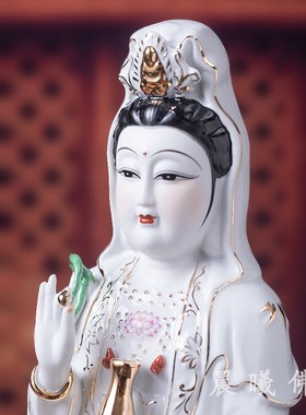陶瓷坐莲南海观音佛像供奉摆件瓷器观世音菩萨像工艺品家用高白瓷