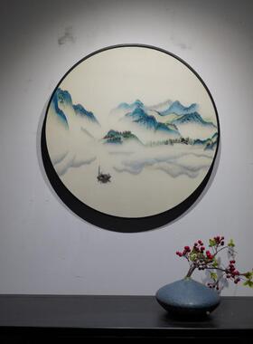 风中国大8881气山水纯手工绣刺绣画值此青绿框玄带关过道苏客厅装