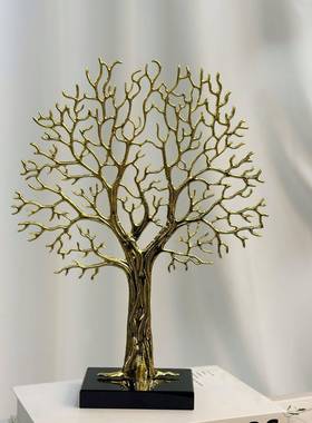 现代轻奢风真空电镀水晶底座幸福树家居摆件发财树玄关装饰品