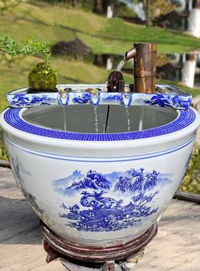 陶瓷水器大型鱼池鱼缸假FS746422山水景盆造景流水D摆件流循环过