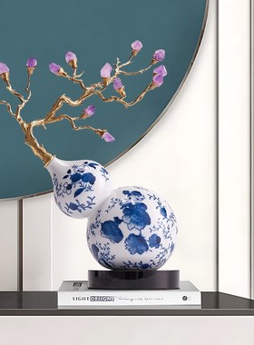 新中式青花瓷葫芦摆件高级感客厅玄关书房边几博古架装饰乔迁礼品