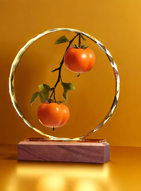 双喜临门水晶摆件定制柿子喜鹊