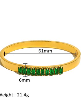 法式复古不掉色绿色白色首饰链条锆石个性真金电镀手镯饰品