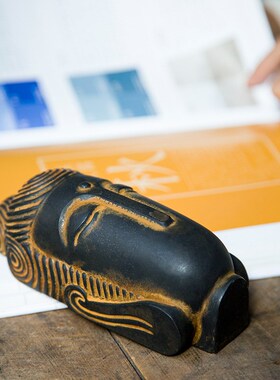 新中式禅意无相佛头摆件铁艺佛祖国风铁锈桌面工艺品小摆设仿铸铁