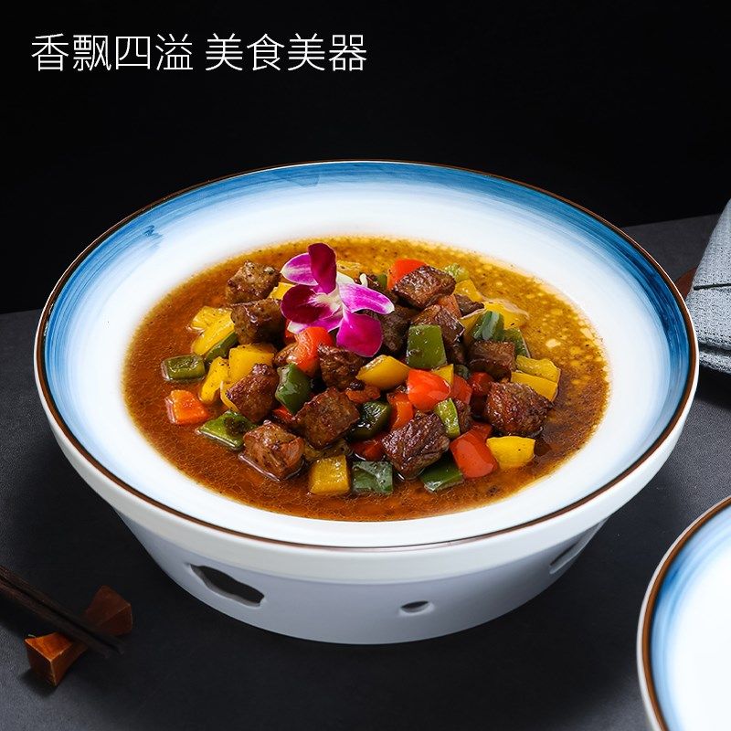 蓝色陶瓷家用创意会所酒精明炉锅可加热烧鹅盘保温菜盘蜡烛加热炉,淘宝优惠券,粉丝福利购,淘宝优惠卷