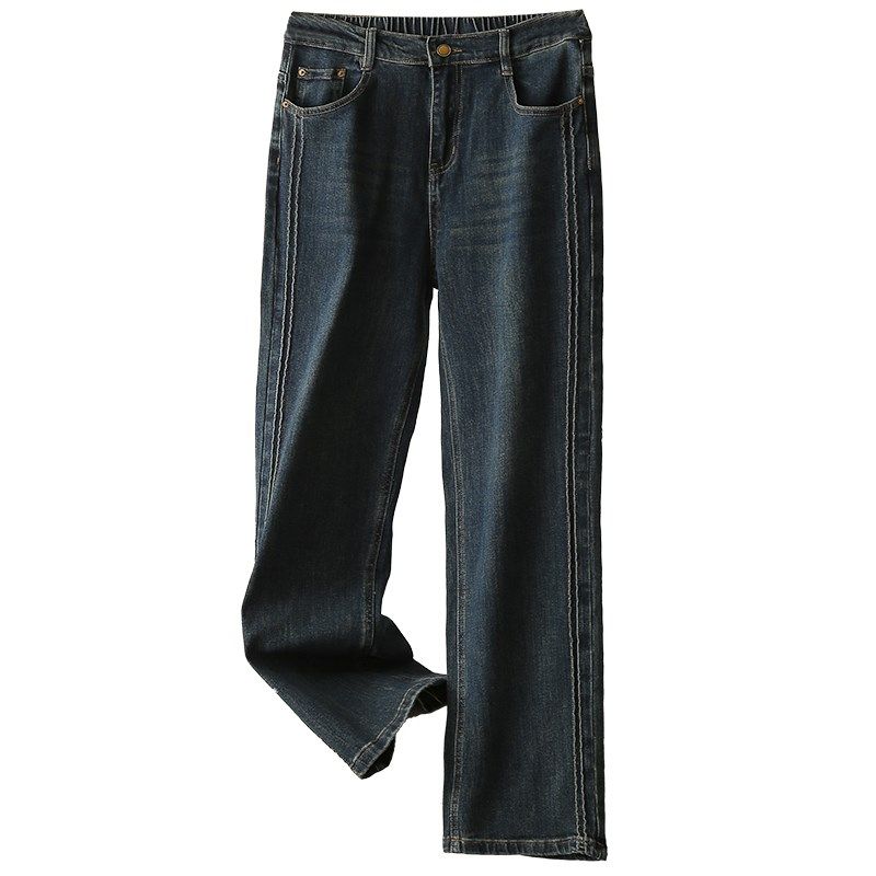 秋季直筒牛仔裤梨形身材大码女装胖mm宽松时尚弹力显瘦窄版阔腿裤,淘宝优惠券,粉丝福利购,淘宝优惠卷