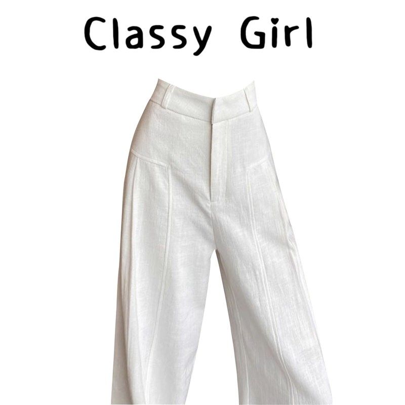 白色棉麻苎麻阔腿裤女夏季薄款高腰垂感老钱风西装直筒亚麻休闲裤,淘宝优惠券,粉丝福利购,淘宝优惠卷