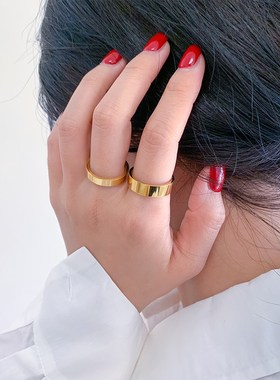 适合手粗的大码戒指女胖mm大号网红胖手光面素圈情侣款食指指环男