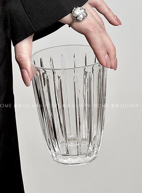 简约ins风竖条纹玻璃杯复古拉花杯拿铁杯冷饮饮料杯透明咖啡杯子