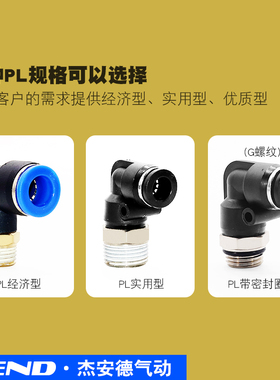 气管接头快速快插气动塑料接头螺纹弯头PL8-02/4-M5/6-01/10-03
