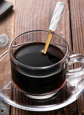 家用简约咖啡杯带把带勺透明玻璃小号精致花茶杯办公室套装北欧式