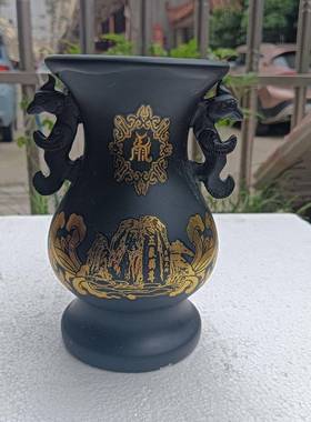 耳石头黑金尊花鎏瓶摆家居摆件双花瓶带底45070座礼品装饰设