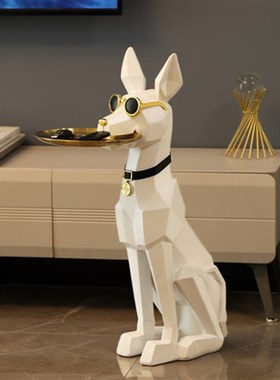 创意迎宾大型落地狗摆件戴眼w镜的杜宾犬托盘开业乔迁新居送礼佳