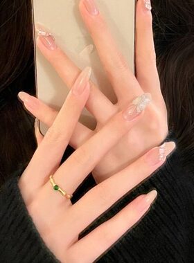 2023年新款绿锆石黄金色竹节戒指新中式小众节节高升指环百搭尾戒