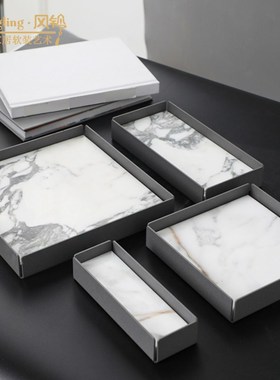 金属托盘摆件北欧大理s石客厅茶G几电视柜样板房轻奢装饰盘