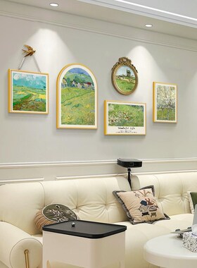 法式奶油风客厅装饰画高级感餐厅绿色风景组合壁画沙发背景墙挂画