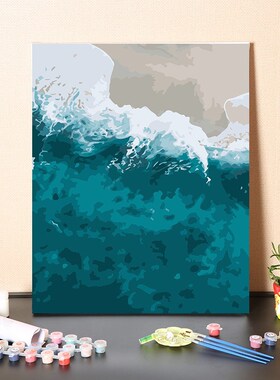 数字油画diy手工填充绿色大海客厅装饰画三联R画手绘涂色油彩画画