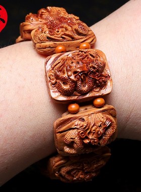 桃核手串九龙手牌精品核雕文玩手持把件新品手工浮雕手链男女款