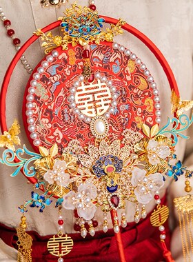 四时吉祥团扇结婚新娘手工diy红色高级流苏中式婚礼闺蜜新婚礼物