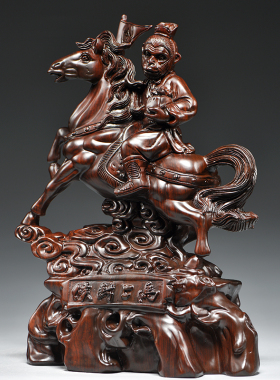 黑檀木雕马上封侯摆件家居客厅办公装饰品红木工艺品X事业商务礼