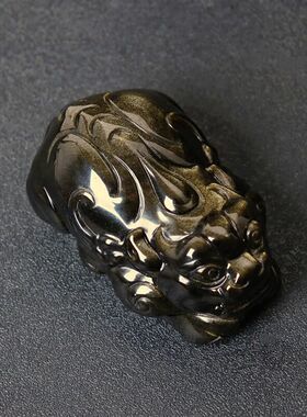 露梵芮貔貅摆件天然黑金曜石皮丘客厅店铺家居办公桌招财装饰开业