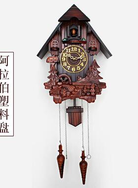 欧式实木雕刻布谷鸟挂钟儿童房客厅音乐整点报时钟摇摆创意咕韶意