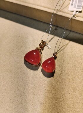 红纹石吊坠女生天然冰种水晶耳钉原石新款锁骨毛衣链招正桃花项链