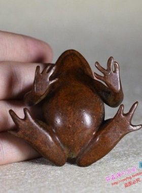 纯铜手工仿古实心紫铜茶宠小物件 青蛙小摆件 茶道 盖置小把件