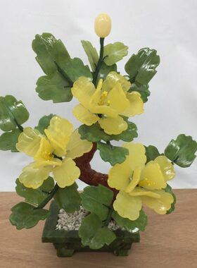 玉器白色牡丹花家居工艺品玉石装饰盆栽中式风格家饰盆景摆件玉雕