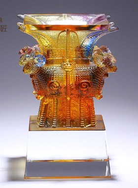 琉璃工艺品四羊方尊鼎摆件仿古办公室桌装饰酒柜开业礼物高档定制