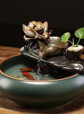 新中式简约桌面招财生财流水摆件喷泉加湿器客厅茶桌办公室装饰品