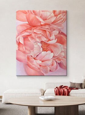 红色花开富贵牡丹花纯手绘油画花卉花朵装饰画客厅挂画玄关肌理画