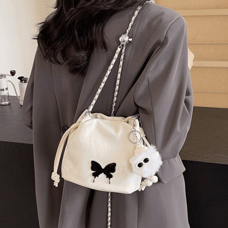 2024新款韩系高级感百搭水桶包夏季小众设计链条斜挎褶皱包单肩包,淘宝优惠券,粉丝福利购,淘宝优惠卷