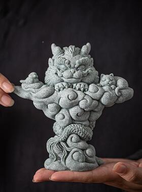 青砂石新中式瑞兽生龙吉祥CSZW-BJA肖物宠摆神龙鱼缸园艺景件观造