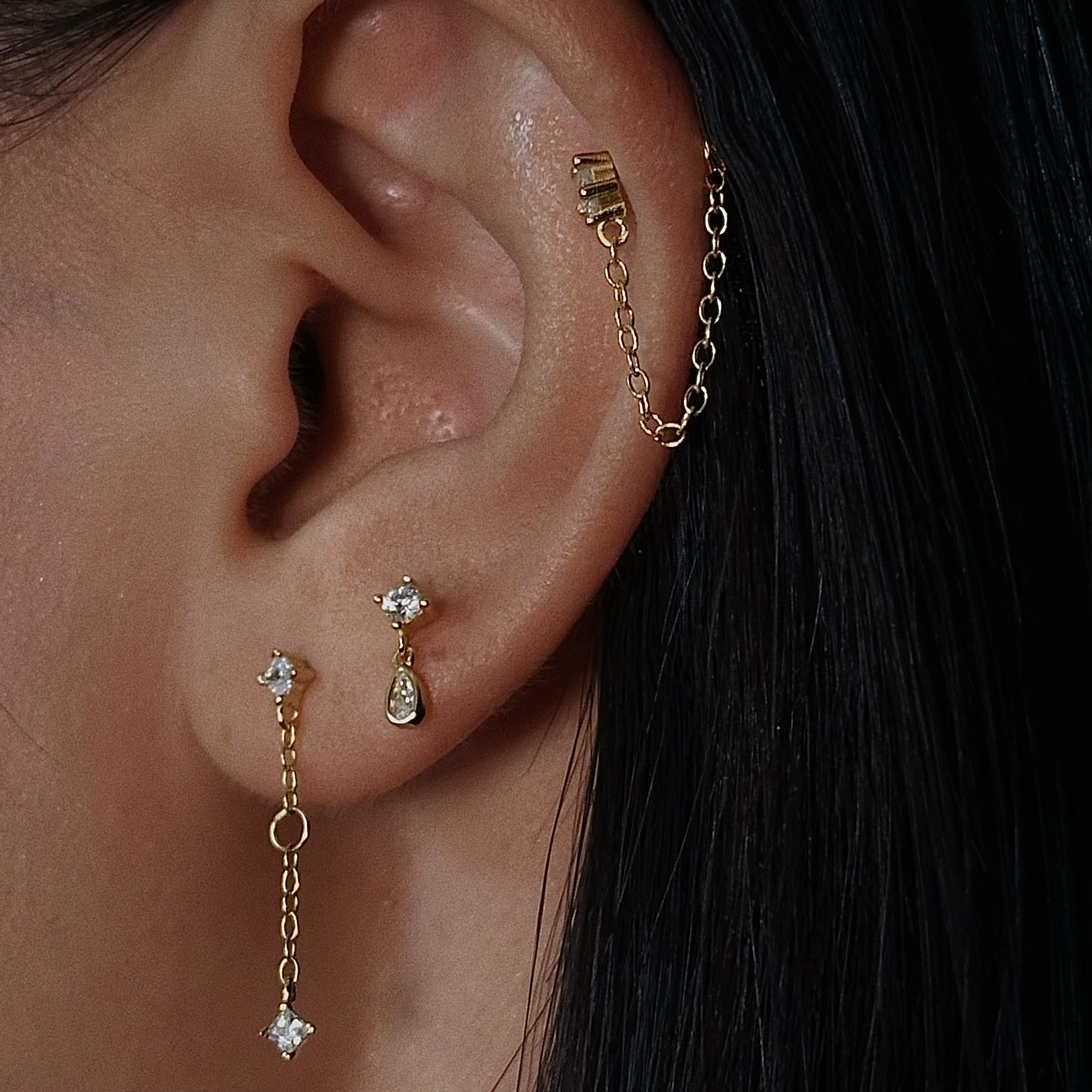 双锆石垂坠平底耳钉 925银镀18K金 睡觉不硌 免摘 防过敏 养耳洞,淘宝优惠券,粉丝福利购,淘宝优惠卷