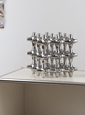 艺术品简约电镀镂空抽象几何正方体家F居客厅电视酒柜书柜装饰摆