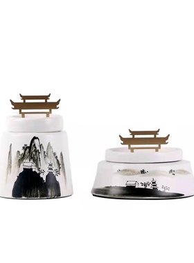 新中式禅意陶瓷罐子摆件s现代简约样板房间客厅玄关家居装饰摆放