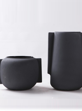 现代简约纯色花瓶 黑白陶瓷插花花器 北欧几N何花瓶摆件家居装饰