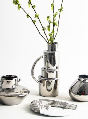 简约现代创意几何陶m瓷花器摆件样板间售楼处客厅餐厅书房装饰摆