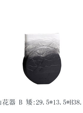 新中式样板房立体观山黑白u渐变色陶瓷花瓶玄关客厅禅意插花器摆